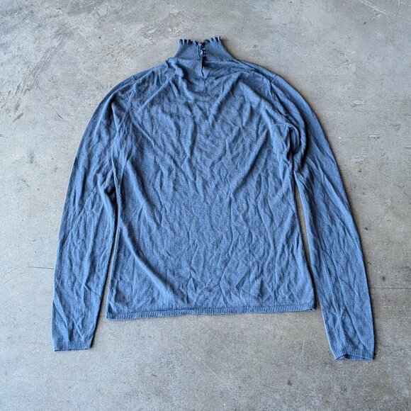 Tahari Blue Ruffle Mock Neck Silk Cashmere Knit Top small - Picture 9 of 9